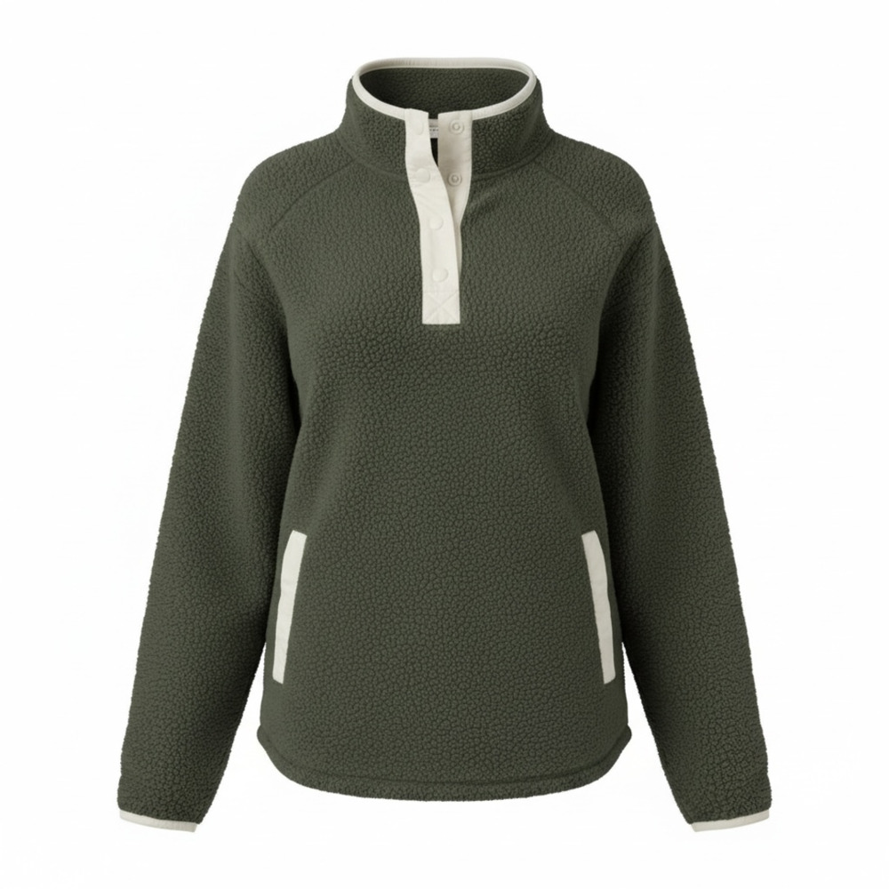 Como Vintage Sherpa Fleece Pullover Size S/M Green Snap-Front